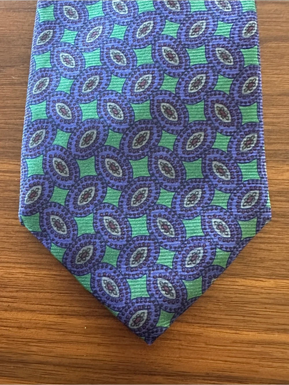 Geoffrey Beene Purple and Green Medallion Silk Tie